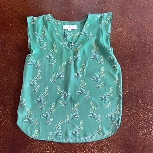 LOFT green nature motif summer blouse